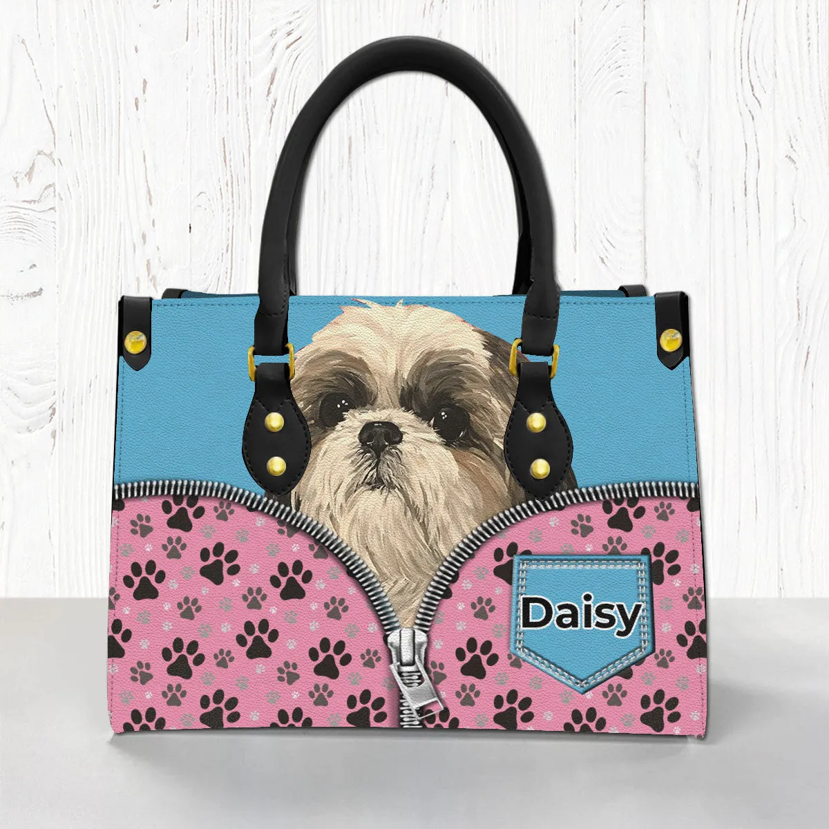 Dog Personalized Leather Handbag Purse Gift for Dog Mom with Dog Face