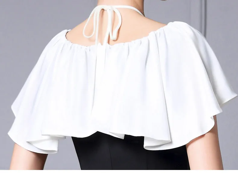 Elegant Black Color-Blocked Fishtail Dress with High Waist