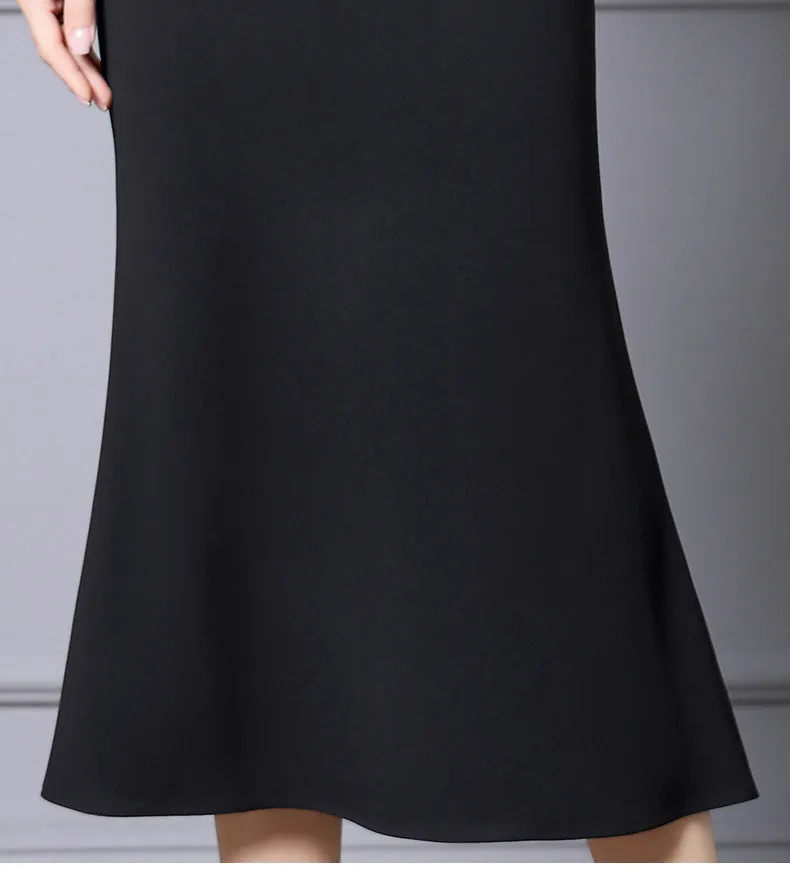 Elegant Black Color-Blocked Fishtail Dress with High Waist