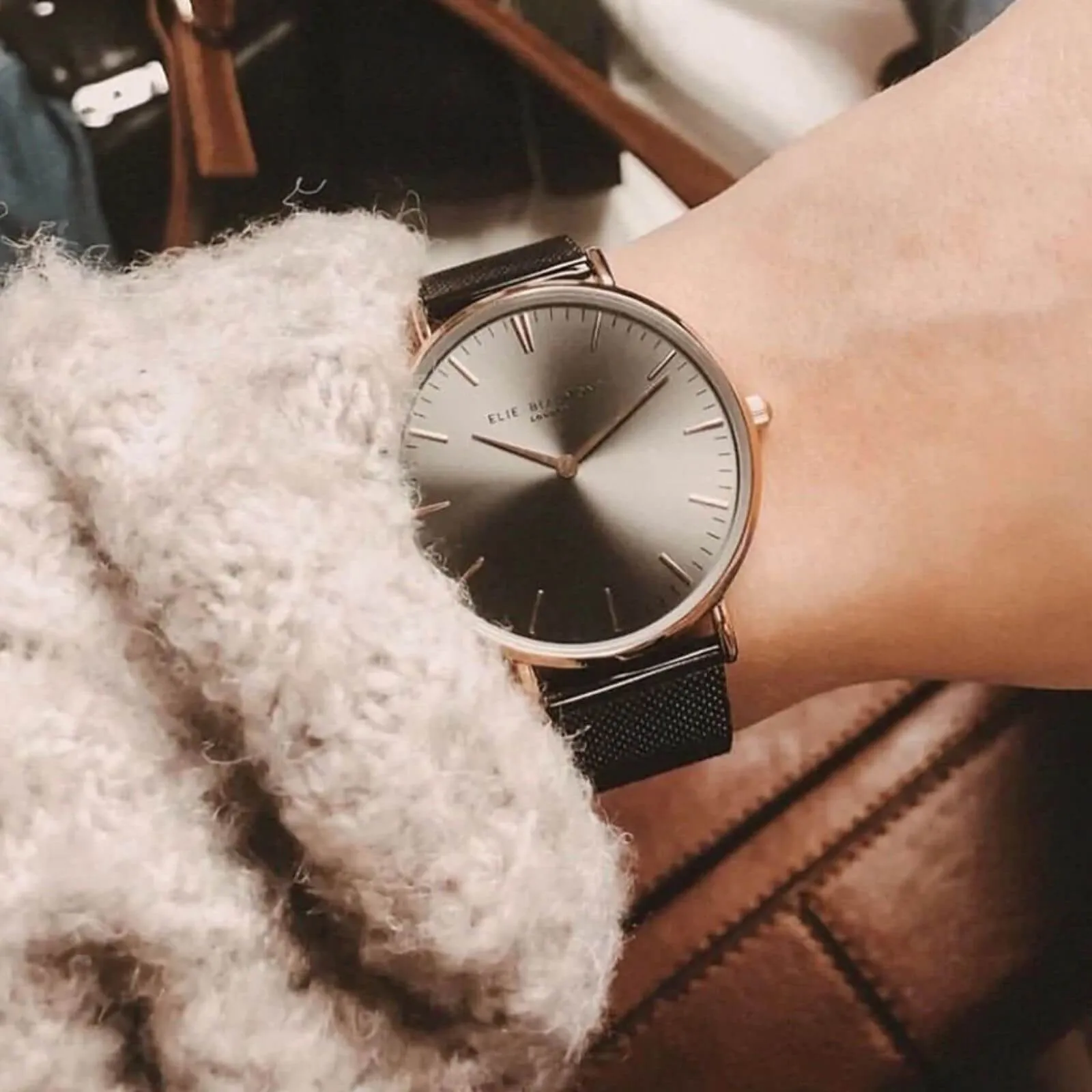 Elie Beaumont Large Dial Mesh Watch - Gunmetal Rose