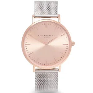 Elie Beaumont Large Dial Mesh Watch - Silver Rose