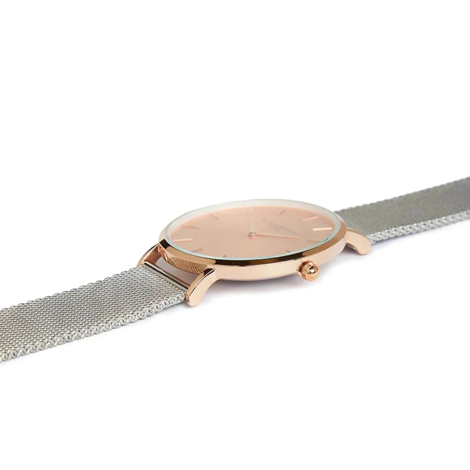 Elie Beaumont Large Dial Mesh Watch - Silver Rose