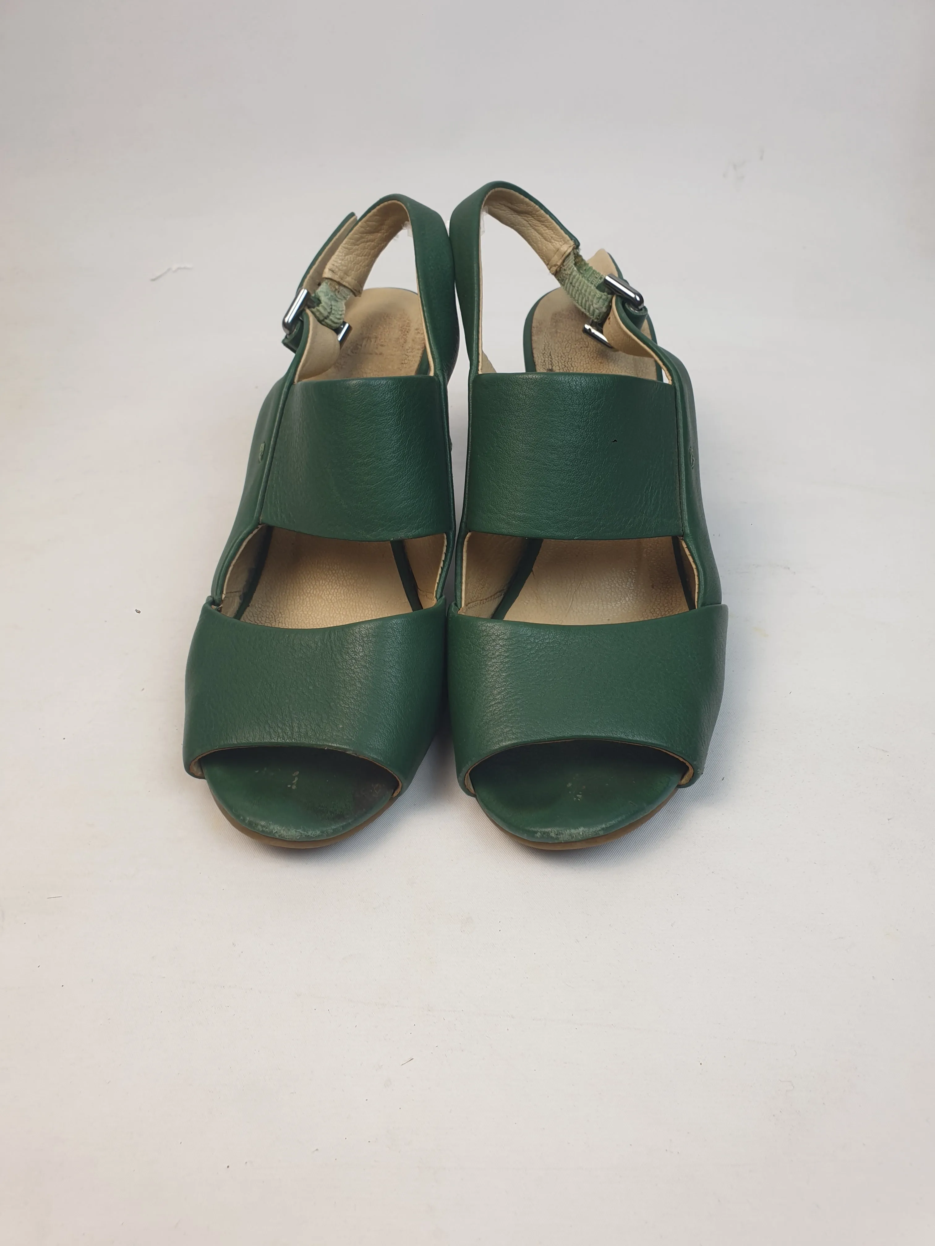 Elk green leather wedges size 39