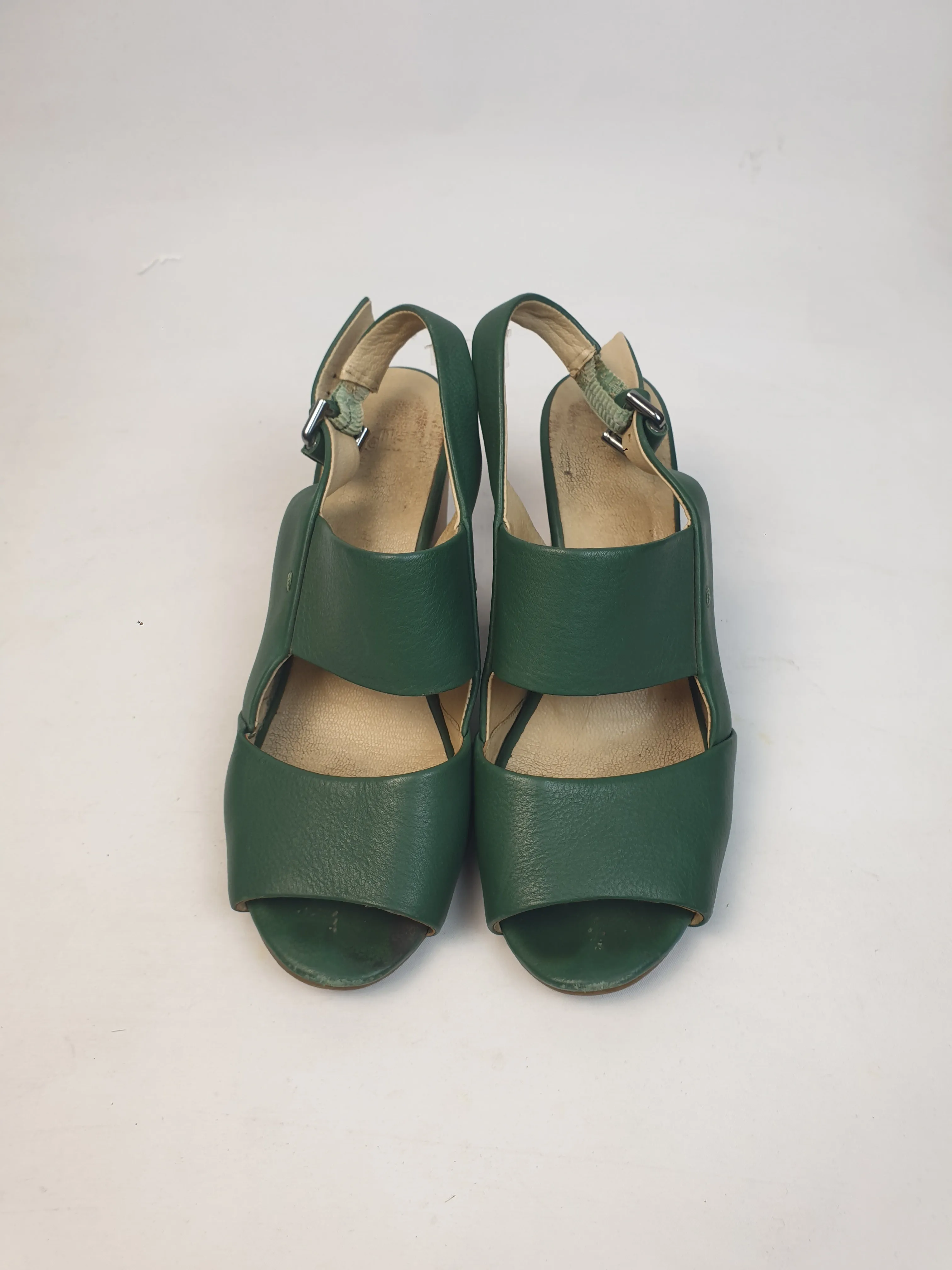 Elk green leather wedges size 39