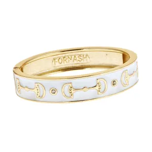Equestrian Bit Gold Bangle - White