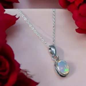 Faceted Ethiopian Opal Solid 925 Sterling Silver Pendant Necklace