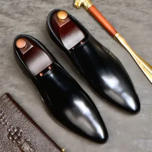 Fashion Men's Dress Shoes Genuine Leather Slip On Classic Pointed Toe Office Work Wedding Party Formal Shoes US 11.5