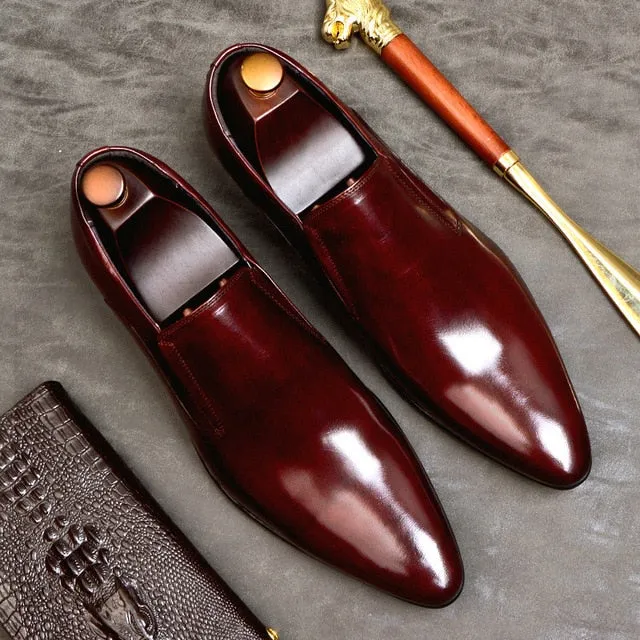 Fashion Men's Dress Shoes Genuine Leather Slip On Classic Pointed Toe Office Work Wedding Party Formal Shoes US 11.5