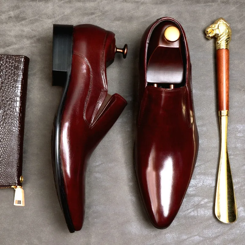 Fashion Men's Dress Shoes Genuine Leather Slip On Classic Pointed Toe Office Work Wedding Party Formal Shoes US 11.5