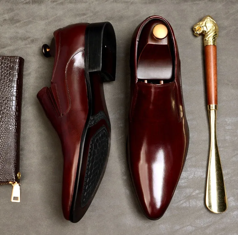 Fashion Men's Dress Shoes Genuine Leather Slip On Classic Pointed Toe Office Work Wedding Party Formal Shoes US 11.5