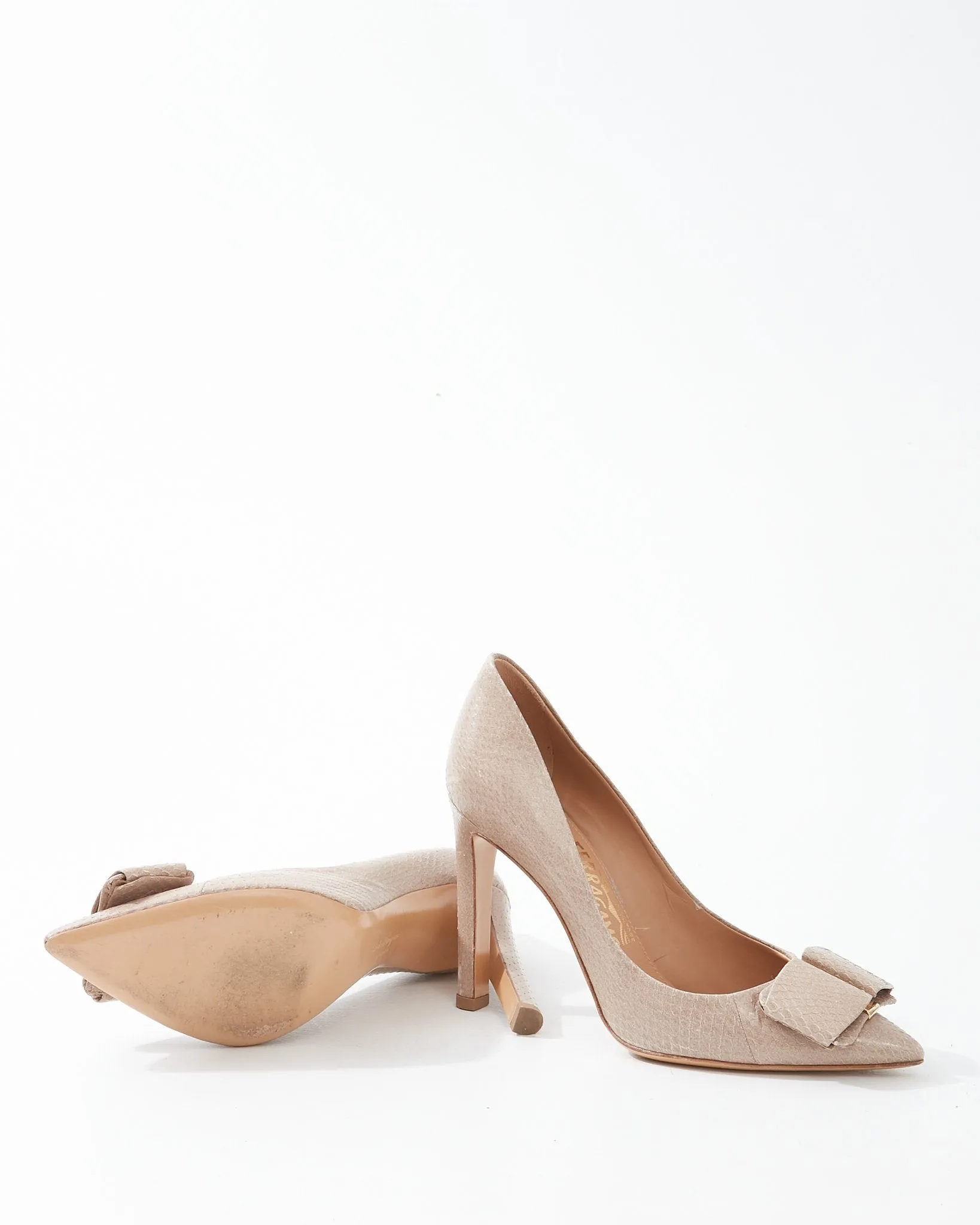 Ferragamo Nude Python Point Toe Pump - 37.5