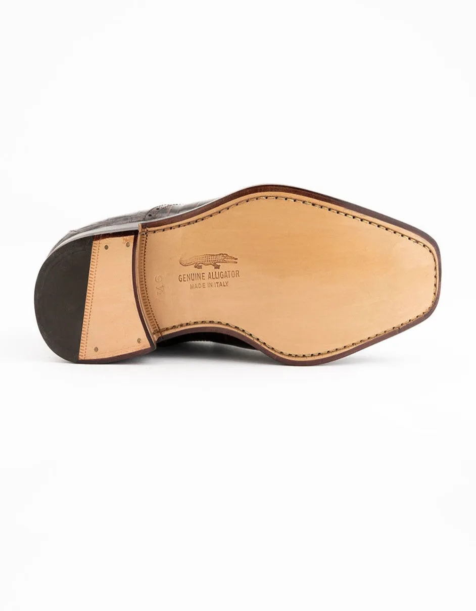 Ferrini Shoes - Mens Alligator Dress Shoe - Ferrini 3922 Belly Alligator Cap Toe Shoes Chocolate