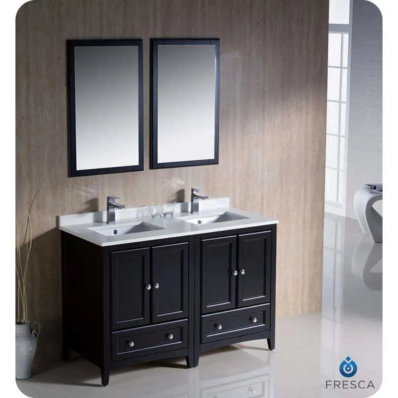 Fresca FVN20-2424ES Oxford 48" Espresso Traditional Double Sink Bathroom Vanity