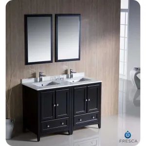 Fresca FVN20-2424ES Oxford 48" Espresso Traditional Double Sink Bathroom Vanity