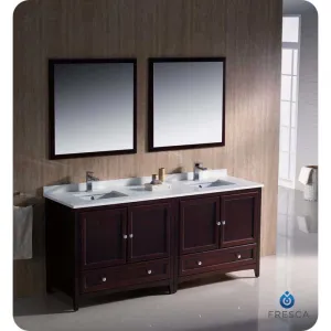 Fresca FVN20-3636MH Oxford 72" Mahogany Traditional Double Sink Bathroom Vanity