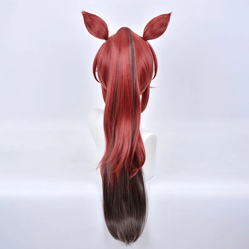 Game Uma Musume Pretty Derby Tokai Teio Brown Long Ponytail Cosplay Wigs With Eears