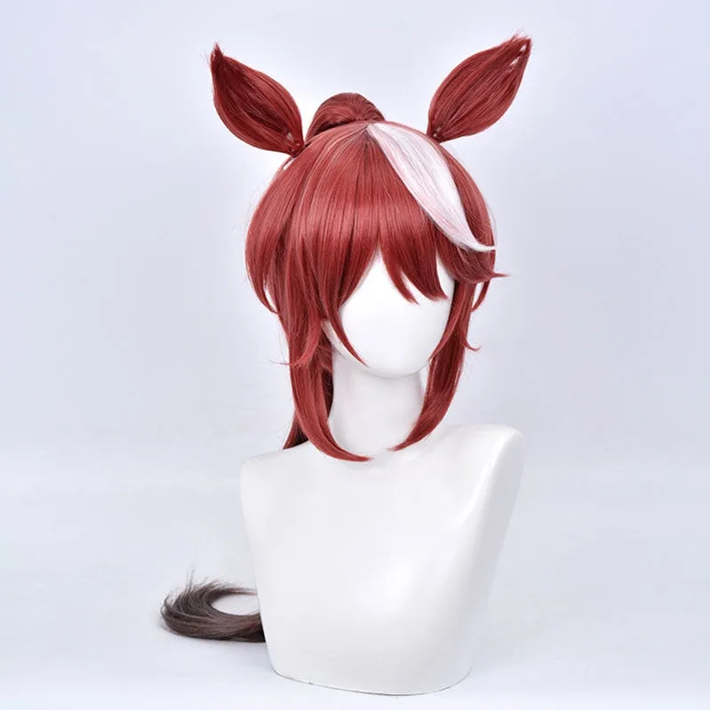 Game Uma Musume Pretty Derby Tokai Teio Brown Long Ponytail Cosplay Wigs With Eears