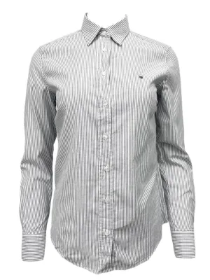 GANT Women's Dark Grey Melange Stretch Grey Stripe Shirt 432183 Size 14