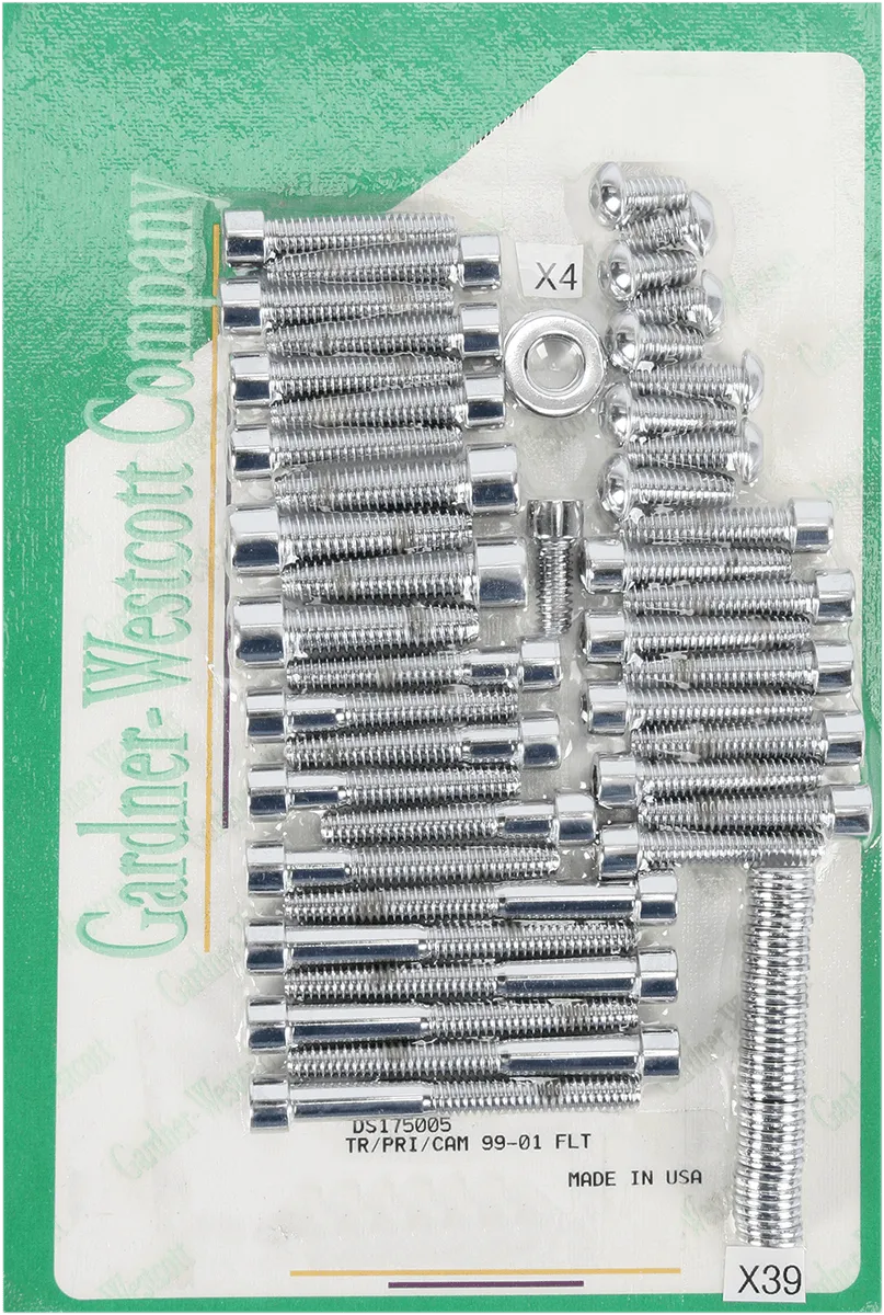 Gardner-Westcott P-10-17-01 Cam and Primary Cover Hardware Set - Polished - Chrome