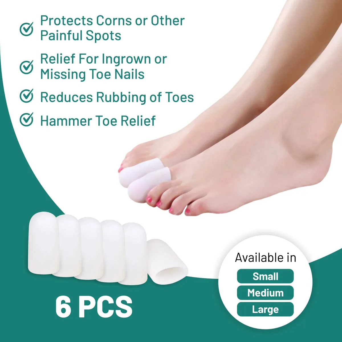 Gel Toe Cap: 6 Pack  toe protector (choose S/M/L)