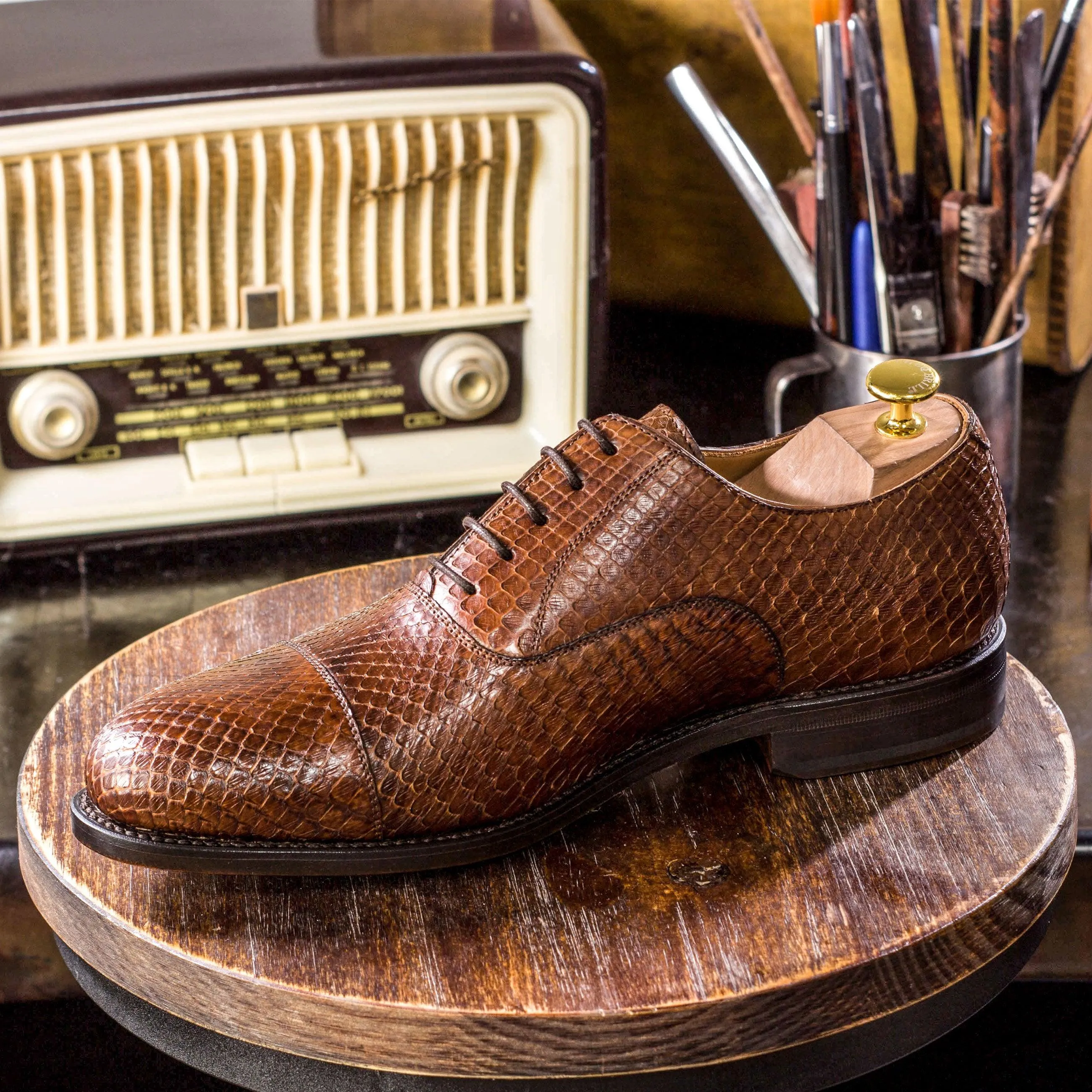 Genuine Brown Python Oxford Shoes