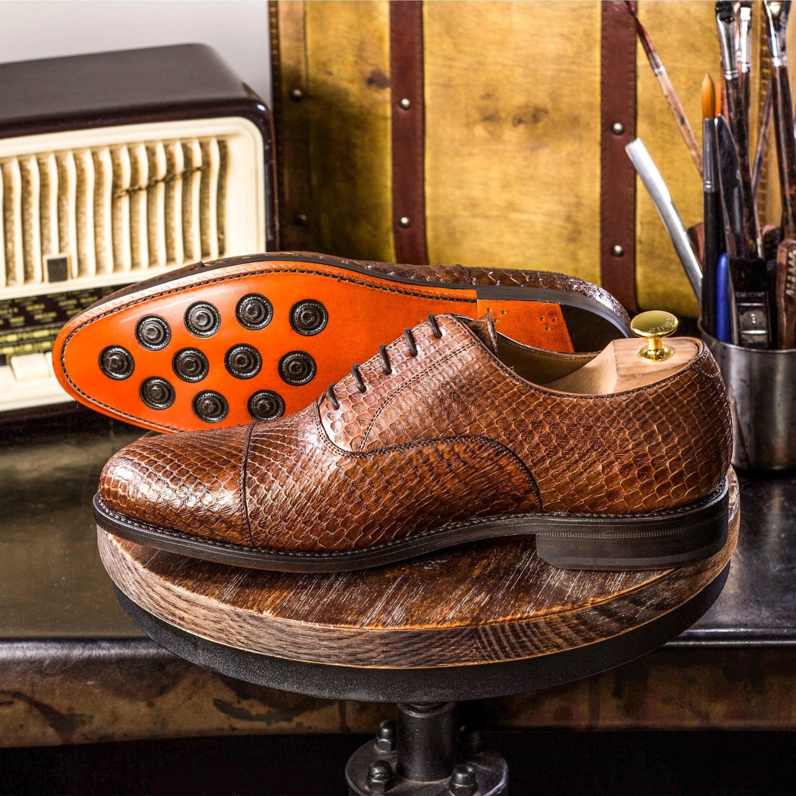 Genuine Brown Python Oxford Shoes