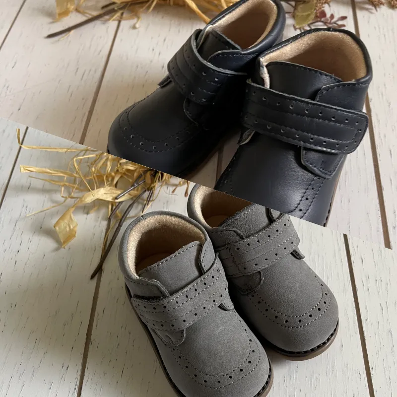 Genuine Leather Strap Ankle Boots, Boy or Girl Shoes