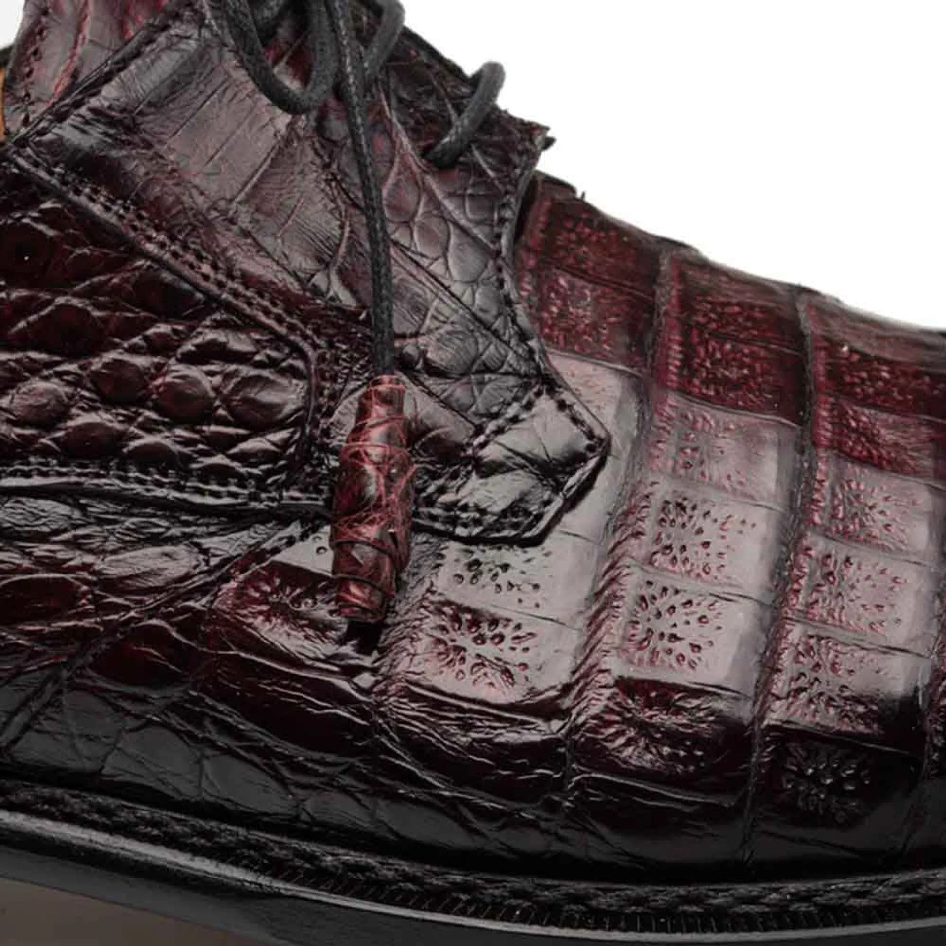 Giovane Fuscus Cap Toe Derby Burgundy Crocodile Shoes By Mezlan Made In Spain Brand
