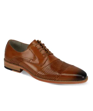 Giovanni Marcello Oxford Perforated Cap Toe Shoe - Tan