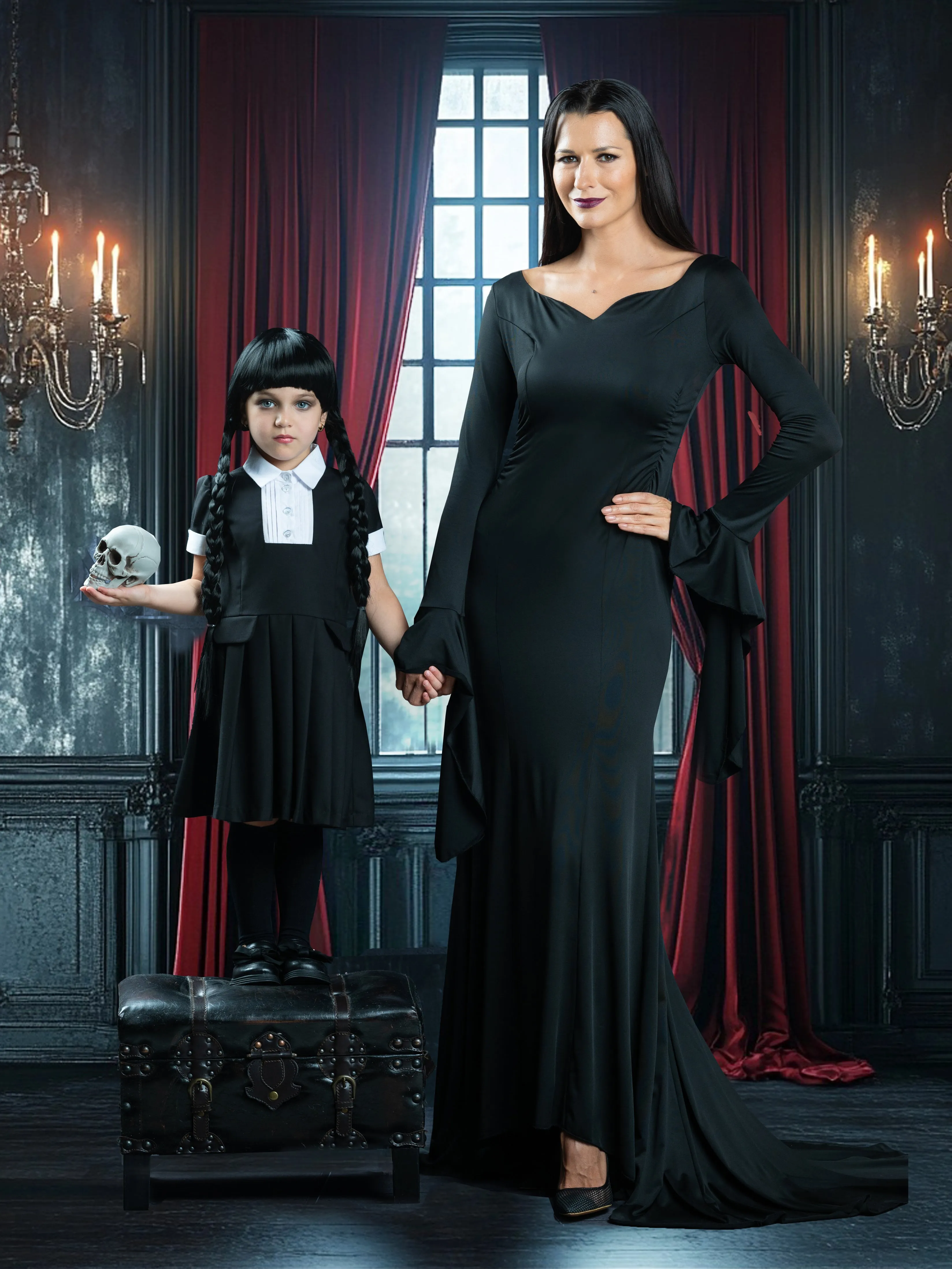 Girls Spooky Wednesday Uniform Costume Dress