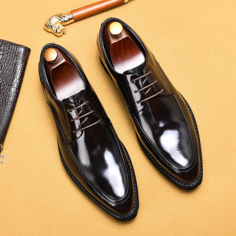 Glossy Leather Shoes Leather Business Casual Shoes Pointed Toe Platform Men's Hight Increasing Shoes23550