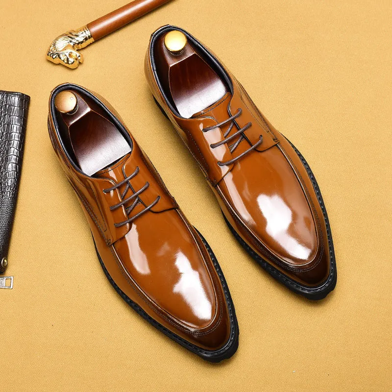 Glossy Leather Shoes Leather Business Casual Shoes Pointed Toe Platform Men's Hight Increasing Shoes23550