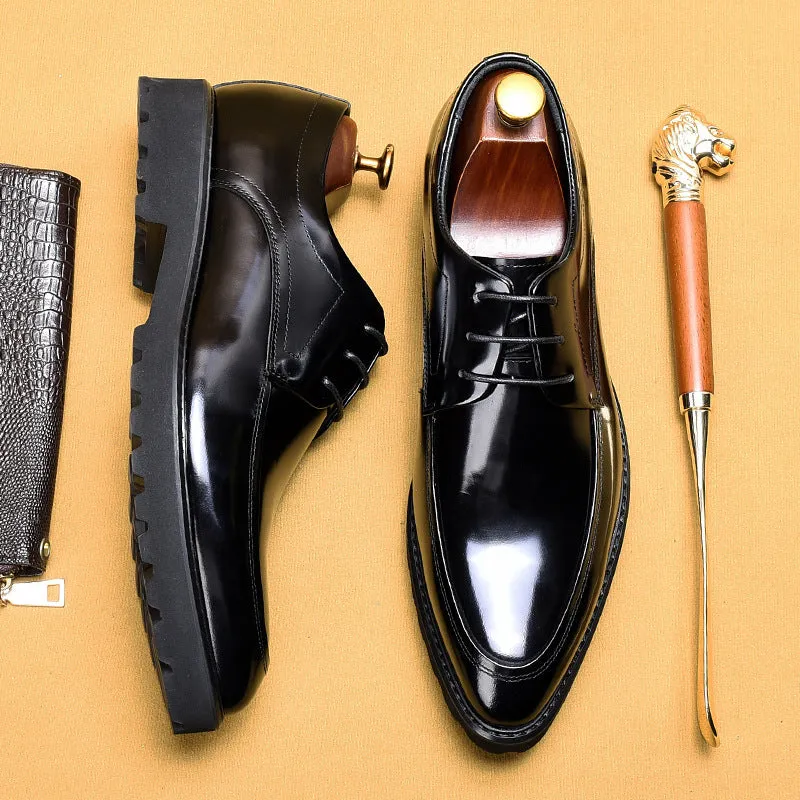 Glossy Leather Shoes Leather Business Casual Shoes Pointed Toe Platform Men's Hight Increasing Shoes23550