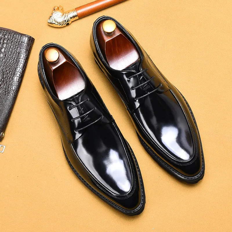 Glossy Leather Shoes Leather Business Casual Shoes Pointed Toe Platform Men's Hight Increasing Shoes23550