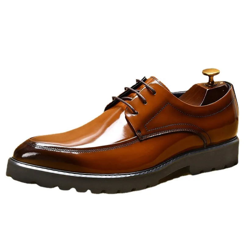Glossy Leather Shoes Leather Business Casual Shoes Pointed Toe Platform Men's Hight Increasing Shoes23550