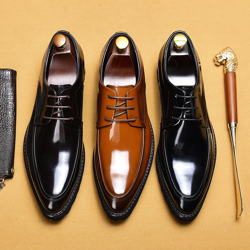 Glossy Leather Shoes Leather Business Casual Shoes Pointed Toe Platform Men's Hight Increasing Shoes23550