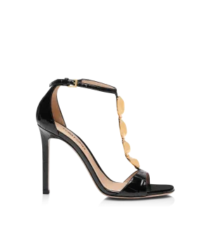 Glossy Stamped Crocodile Leather Titan T Strap Sandal