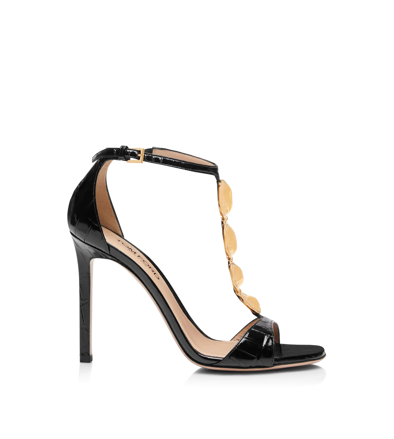 Glossy Stamped Crocodile Leather Titan T Strap Sandal