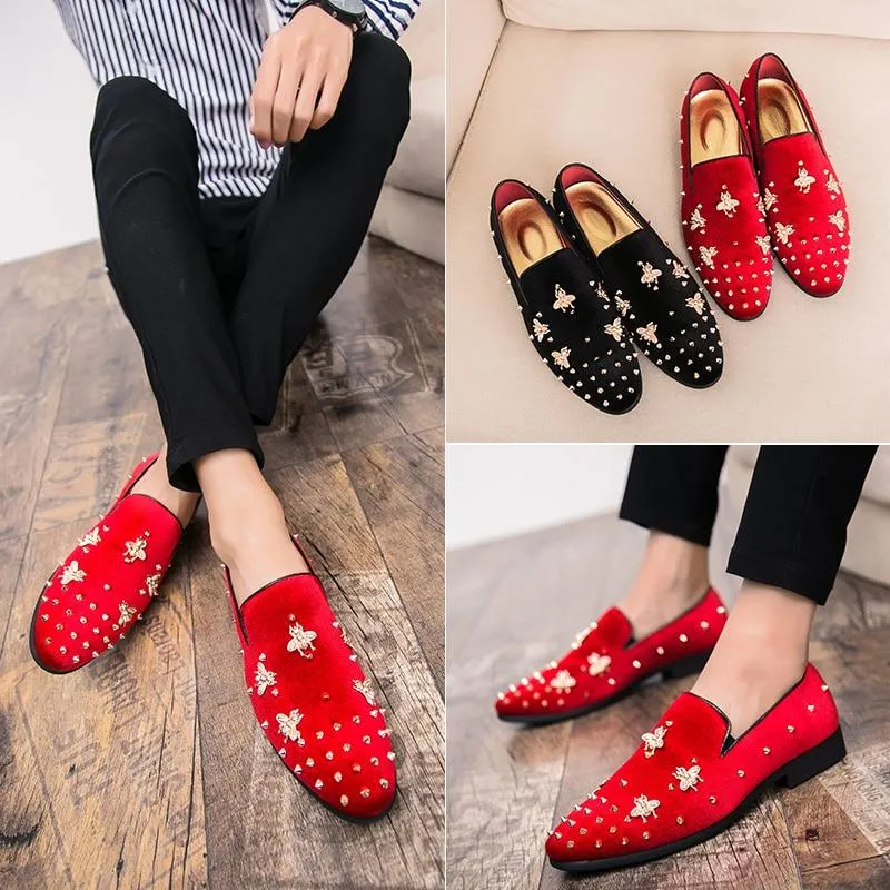 Gold Top and Metal Toe Men Velvet Dress shoes italian mens dress shoes Handmade Loafers