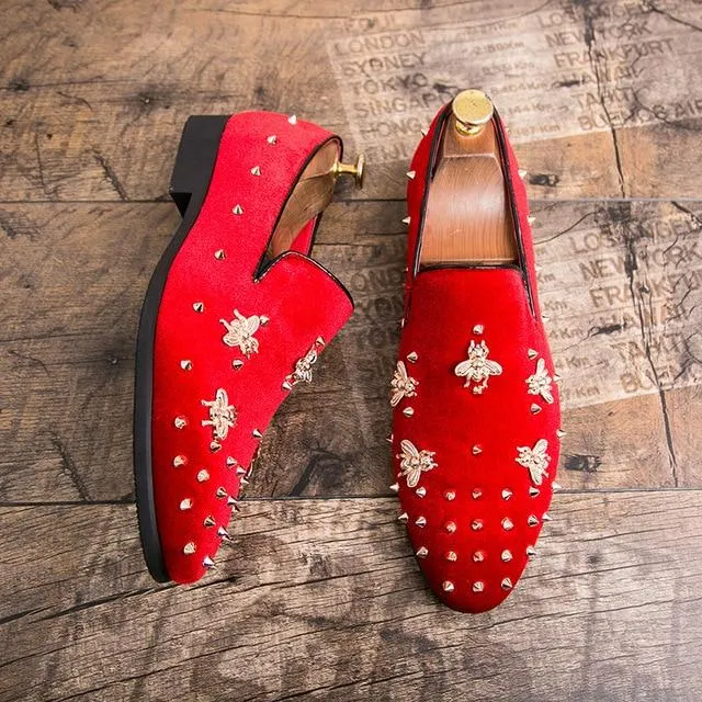 Gold Top and Metal Toe Men Velvet Dress shoes italian mens dress shoes Handmade Loafers