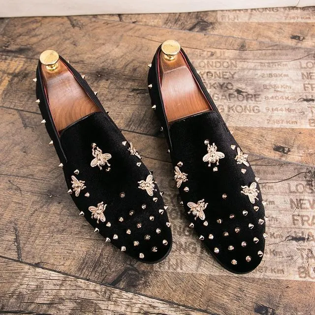 Gold Top and Metal Toe Men Velvet Dress shoes italian mens dress shoes Handmade Loafers