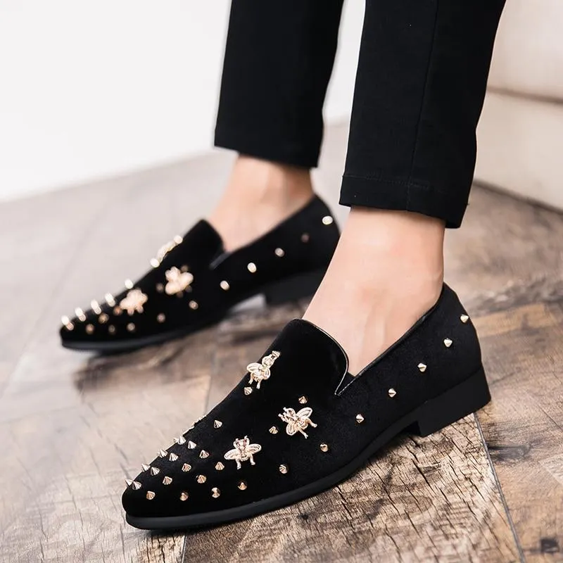 Gold Top and Metal Toe Men Velvet Dress shoes italian mens dress shoes Handmade Loafers