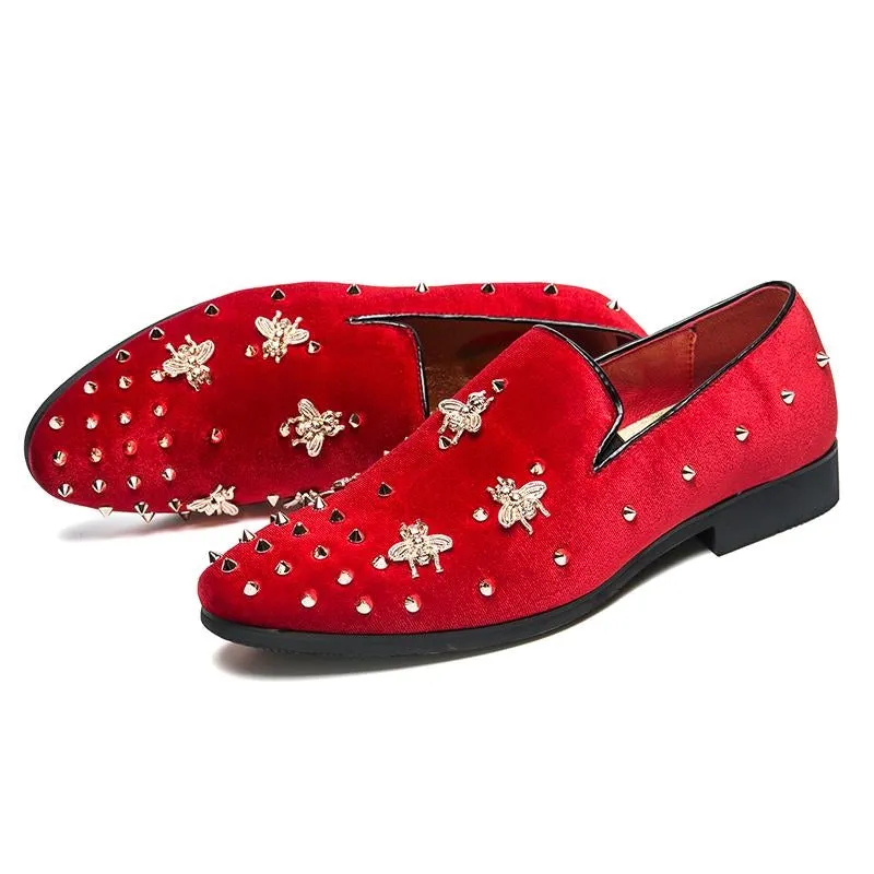 Gold Top and Metal Toe Men Velvet Dress shoes italian mens dress shoes Handmade Loafers