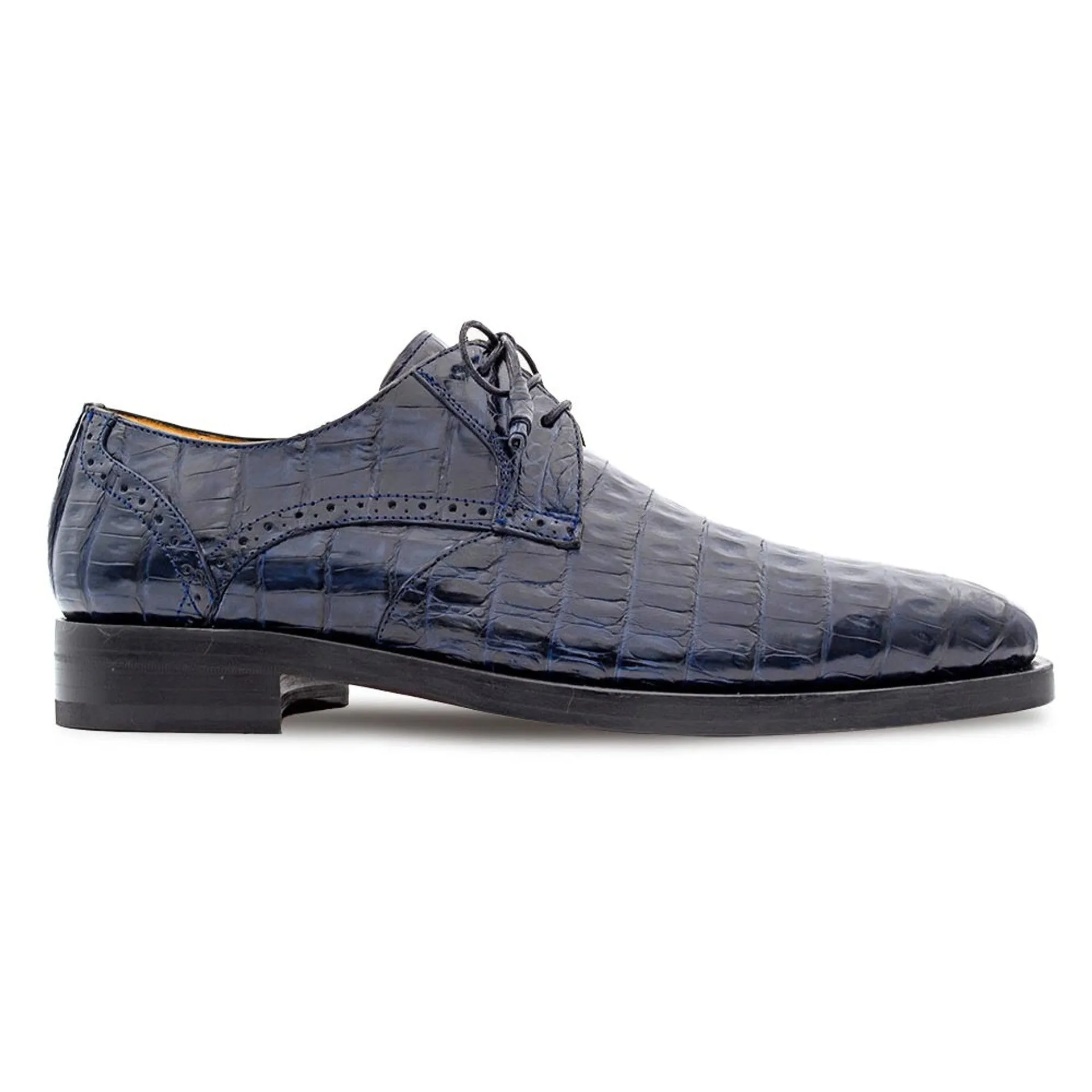 Golfo Derby Blue Plain Toe Crocodile Shoes  By Mezlan Made In Spain Brand