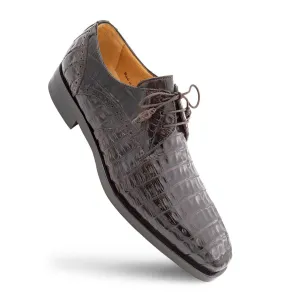 Golfo Derby Brown Plain Toe Crocodile Shoes  By Mezlan Made In Spain Brand