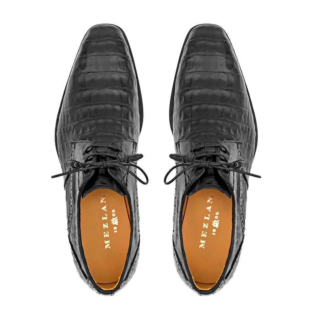 Golfo Plain Toe Crocodile Derby Black By Mezlan Made In Spain Brand