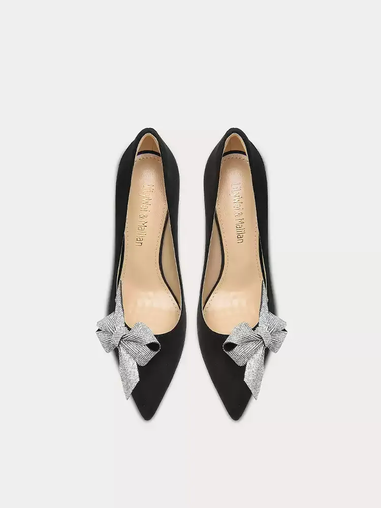 Gothic Black Bow Pointed High Heels - Comfortable Commuter Women's Shoes