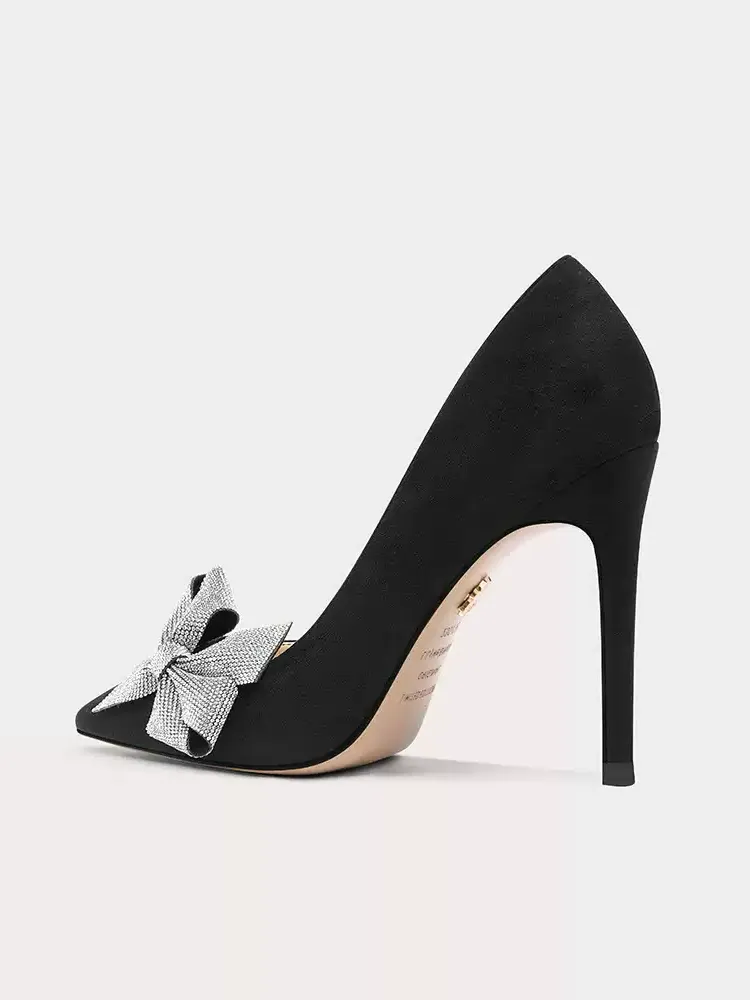 Gothic Black Bow Pointed High Heels - Comfortable Commuter Women's Shoes