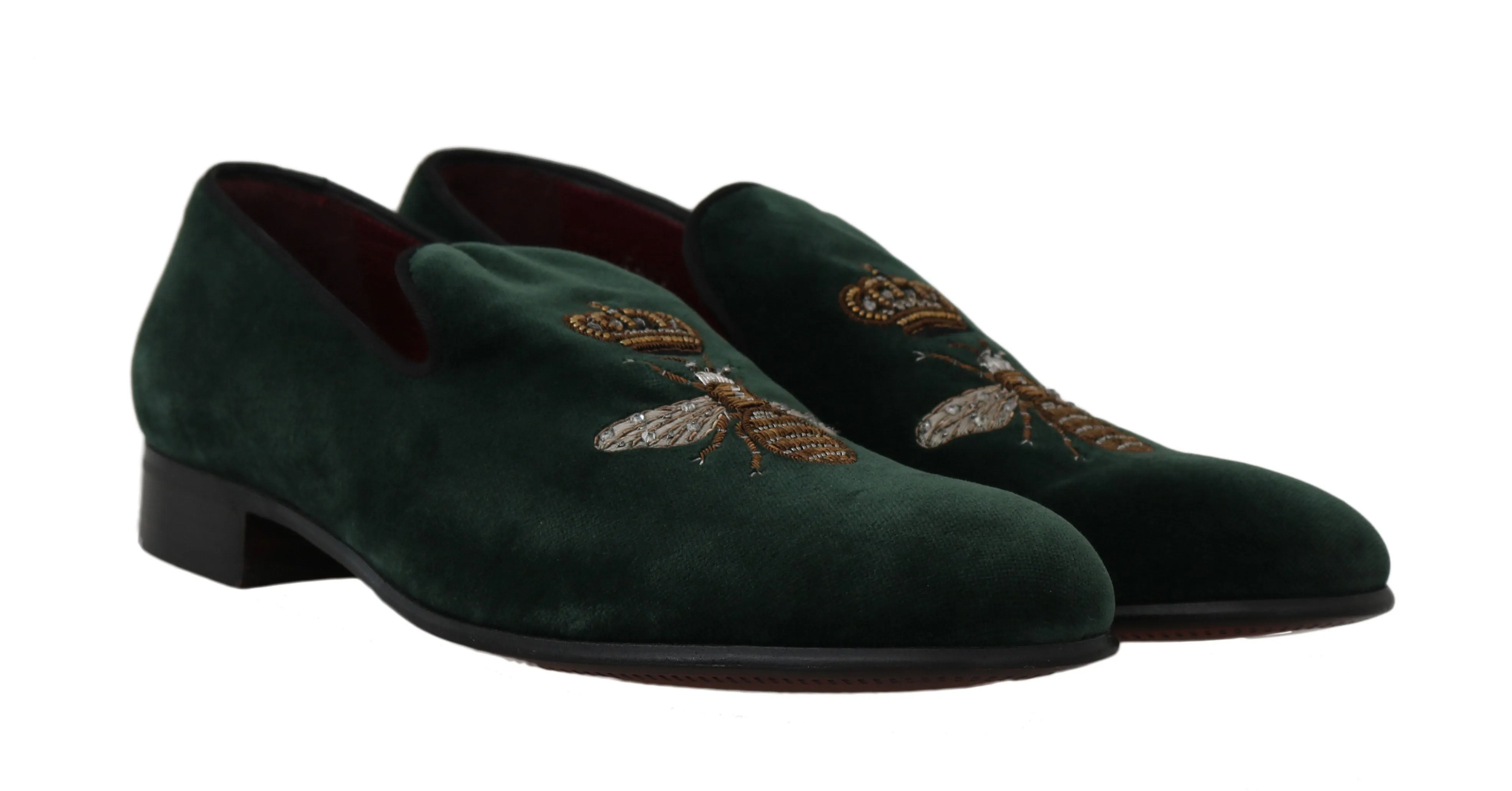 Green Velvet Gold Royal Bee Loafers