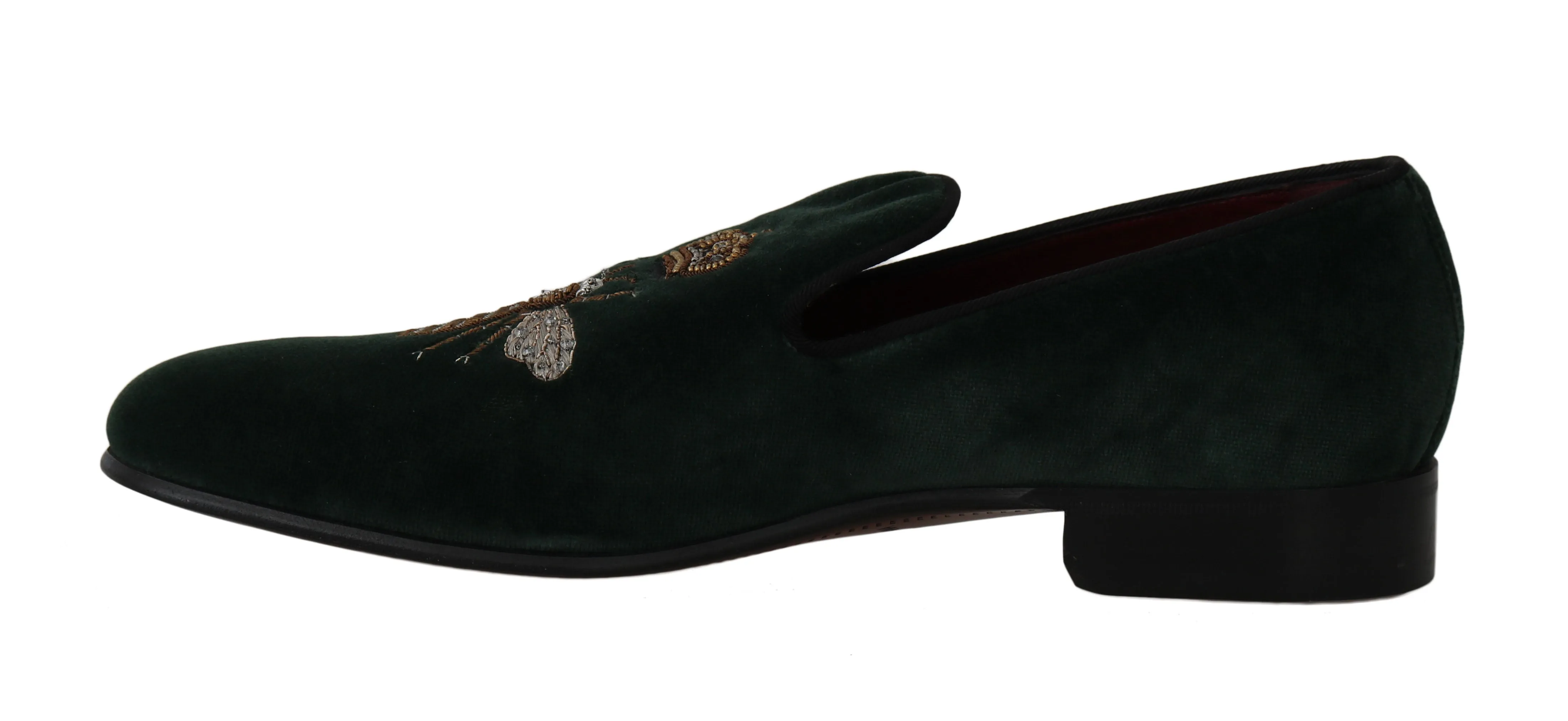 Green Velvet Gold Royal Bee Loafers